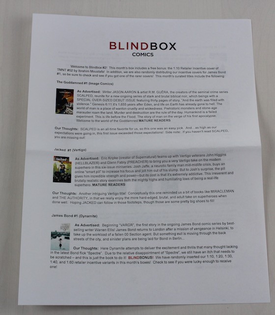 Blindbox Comics Subscription Box Review December 2015 - letter