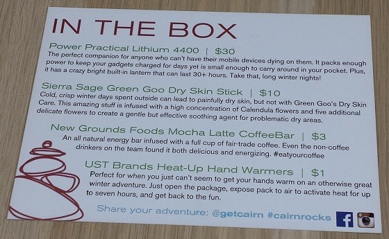Cairn Subscription Box Review December 2015 - info