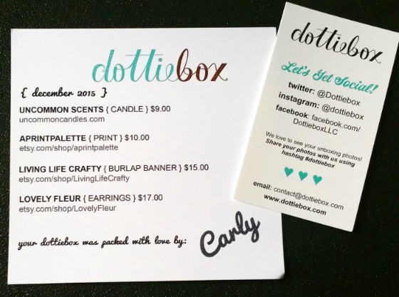 Dottie Box Subscription Box Review December 2015 - info