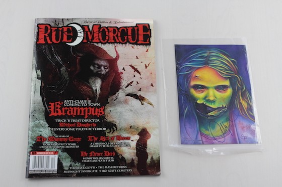 Horror Block Subscription Box Review + Coupon November 2015 - rue morgue and teddy bear girl autograph