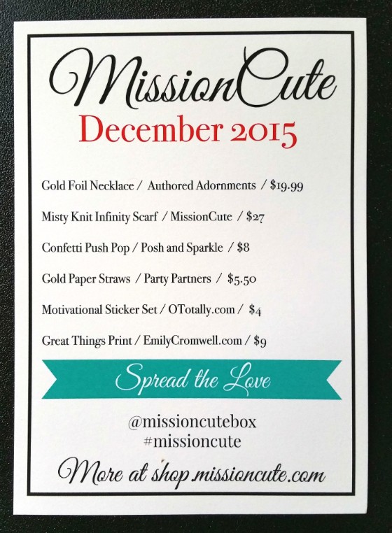 Mission Cute Subscription Box Review December 2015 - info
