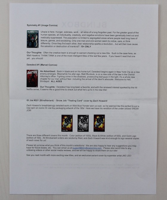 Blindbox Comics Subscription Box Review + Coupon January 2016 - letter back