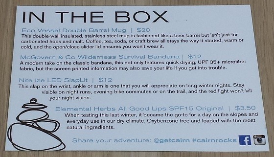 Cairn Subscription Box Review January 2016 - info