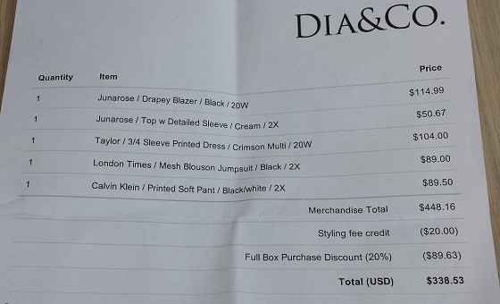 Dia & Co. Subscription Review January 2016 - invoice