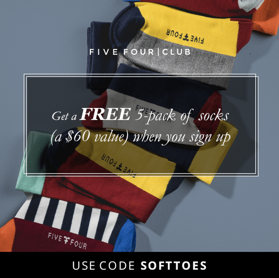5 Free Pairs of Socks with First Month of Five Four Club!