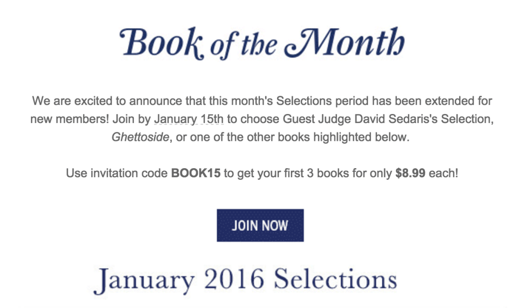 Book of the Month Selection Window for January Extended