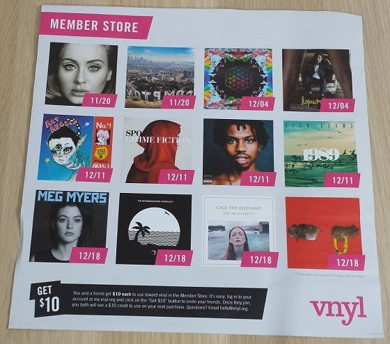 VNYL Subscription Box Review December 2015 - store