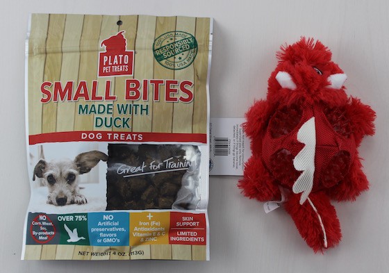 BarkBox Subscription Box Review & Coupon February 2016 - duck treats and toy
