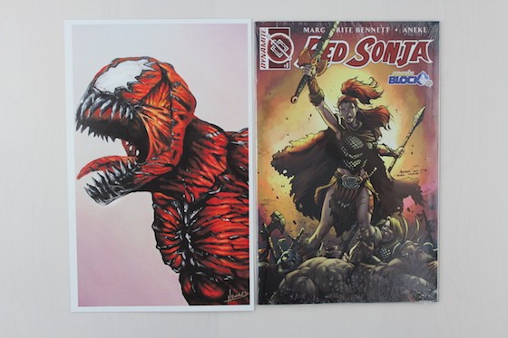 Comic Block Subscription Box Review + Coupon January 2016 - red sonya and carnage print