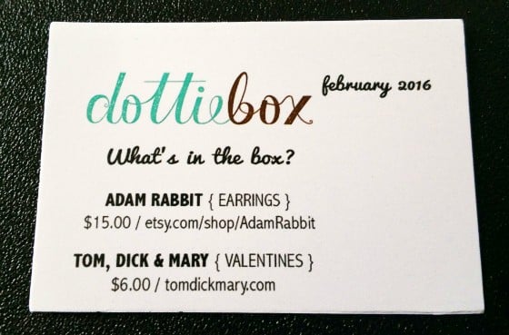 DOTTIE BOX MINI BOX REVIEW FEB 2016 - info