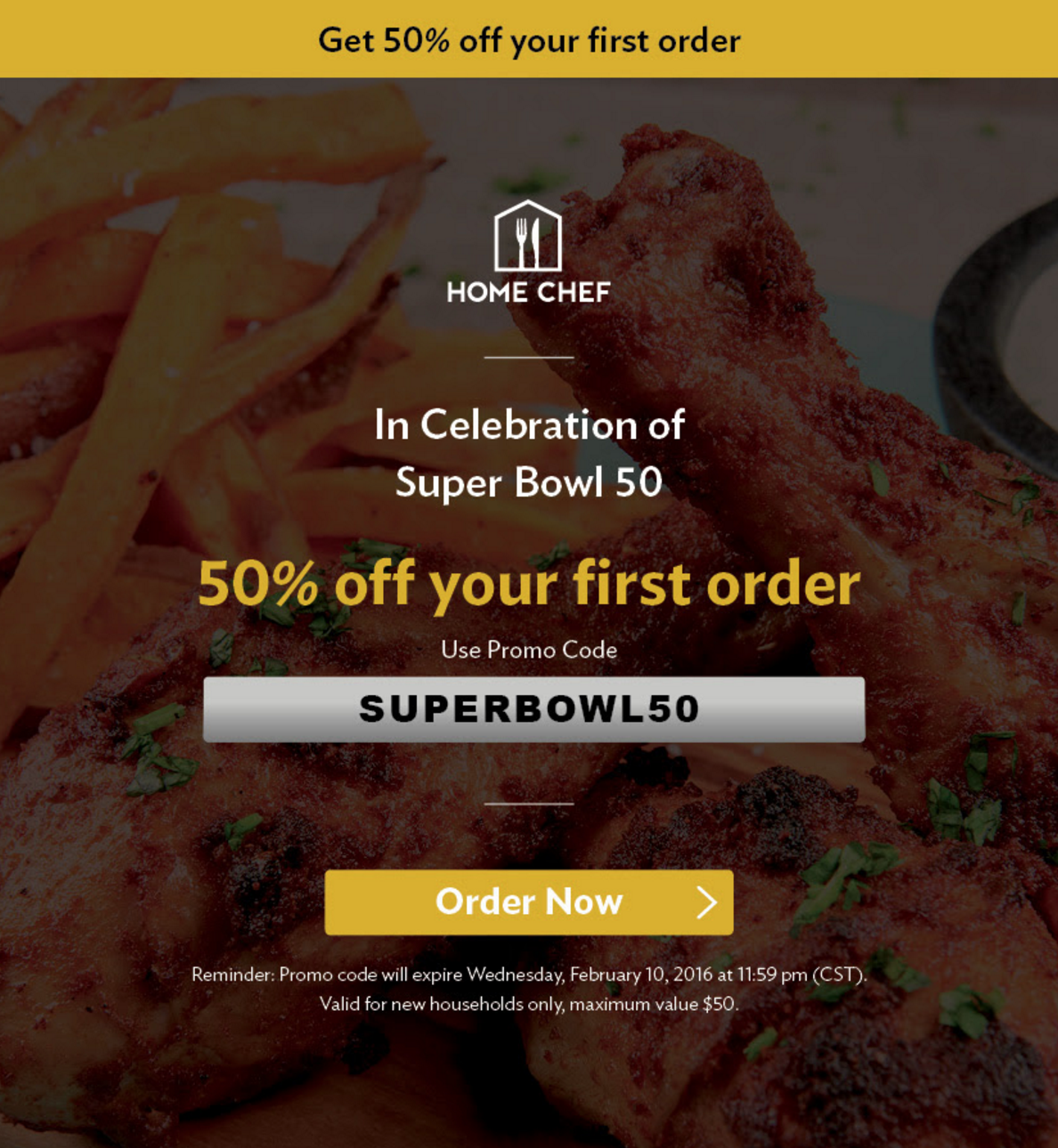 Home Chef Super Bowl Deal – 50% Off First Box!