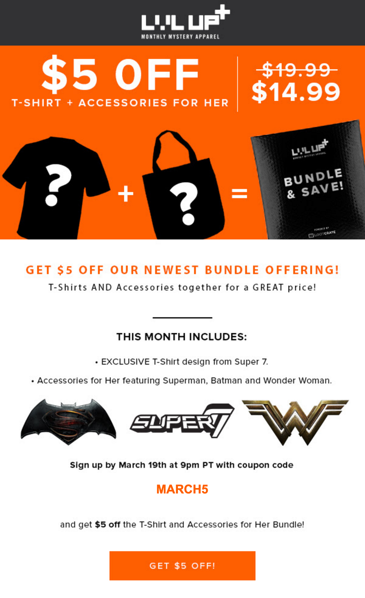 New Level Up Coupon – $5 Off T-Shirt + Accessories Bundle!