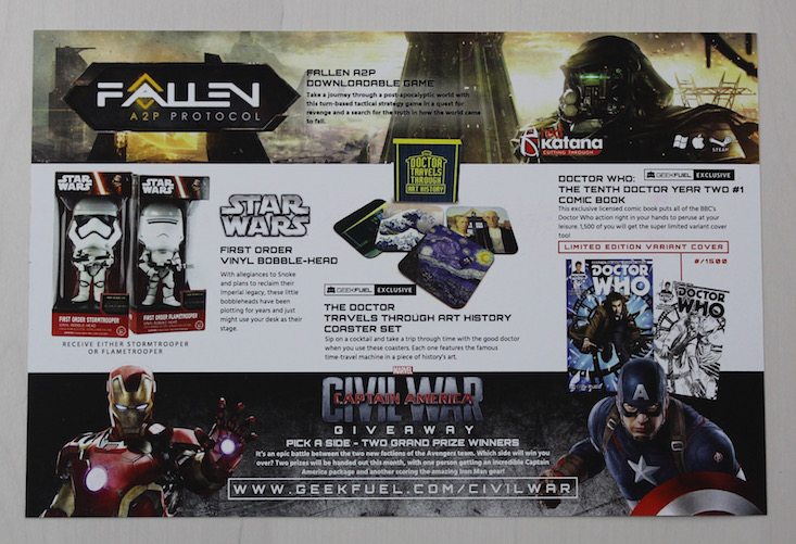 Geek Fuel Subscription Box Review + Exclusive Coupon April 2016 - card back