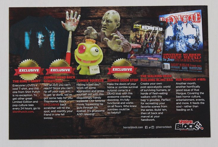 Horror Block Subscription Box Review + Coupon March 2016 - card back