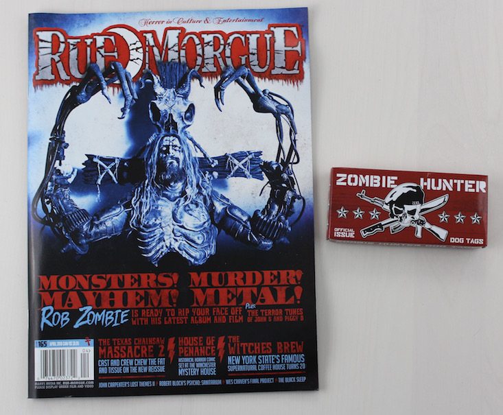 Horror Block Subscription Box Review + Coupon March 2016 - magazine and dog tags