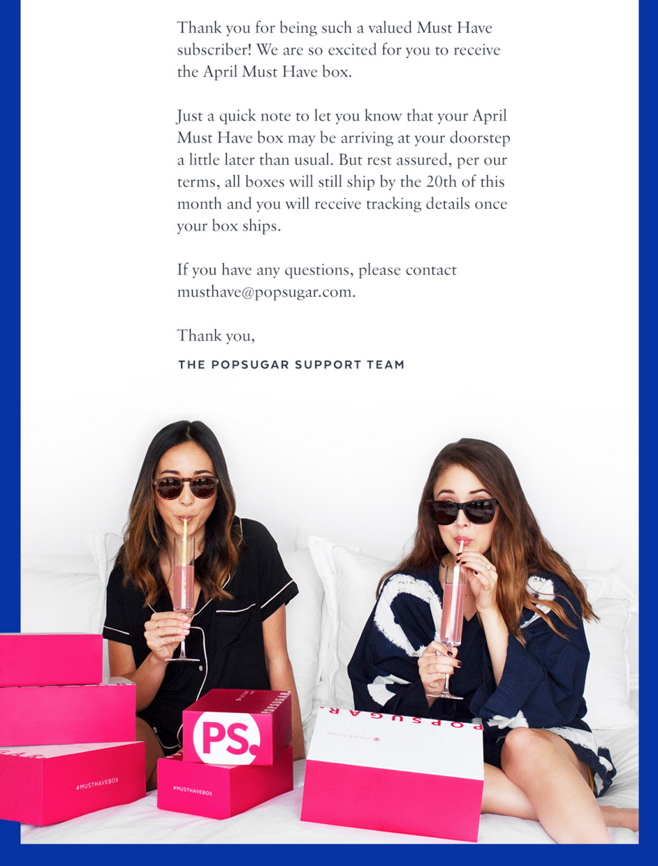 POPSUGAR Must Have Box – April 2016 Shipping Update