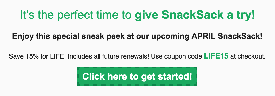 SnackSack April Spoiler + Save 15% For Life!