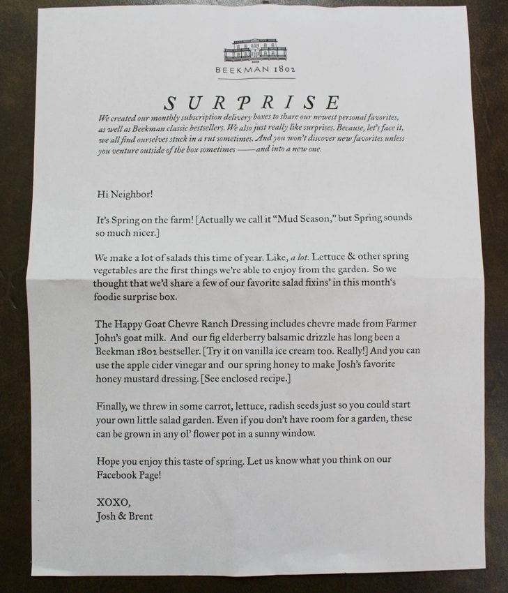 Beekman-welcome letter