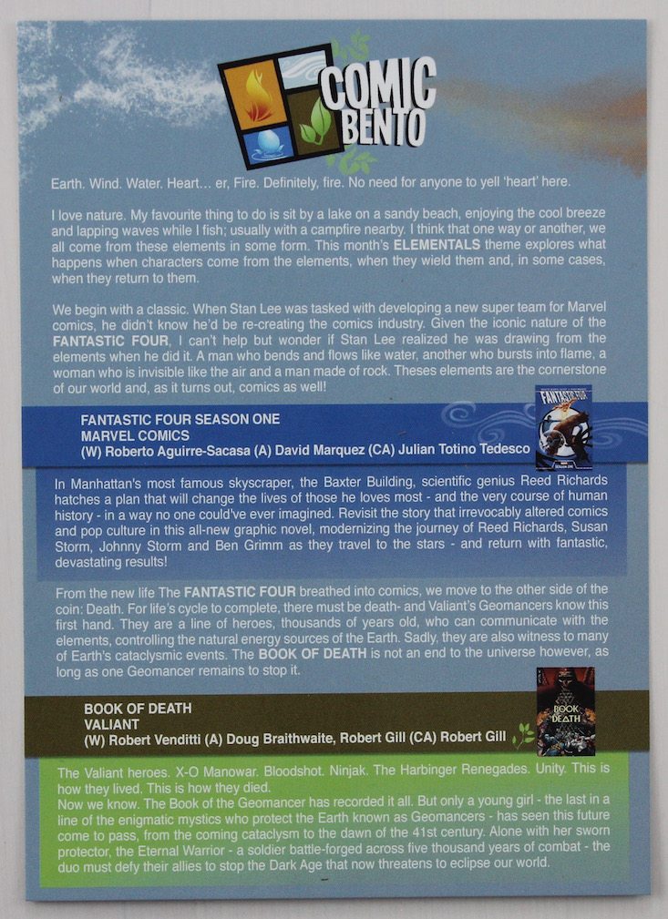 Comic Bento Subscription Box Review + Coupon April 2016 - card front