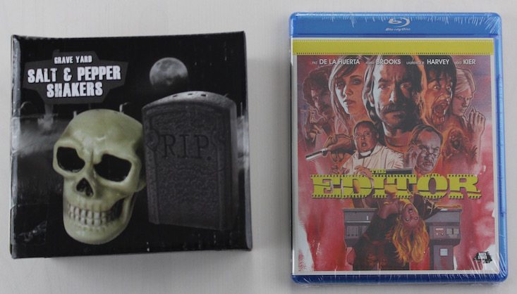 Horror Block Subscription Box Review + Coupon April 2016 - blu ray and salt and pepper shakers