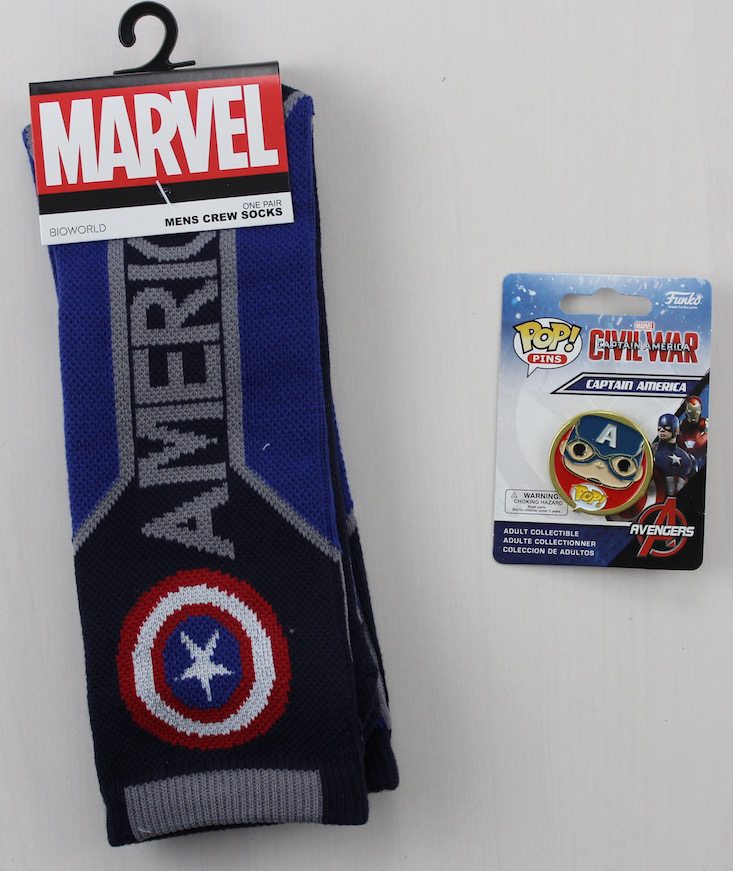 Powered Geek Box Subscription Box Review April 2016 - socks and pin