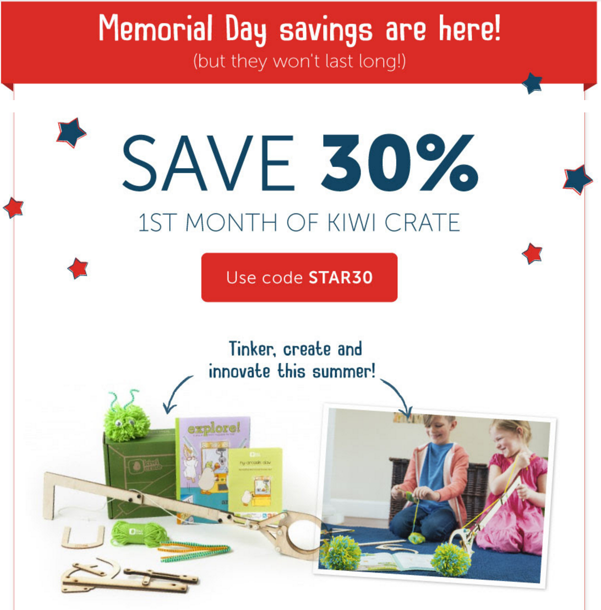 Kiwi Crate Memorial Day Sale – 30% Off Your First Box!