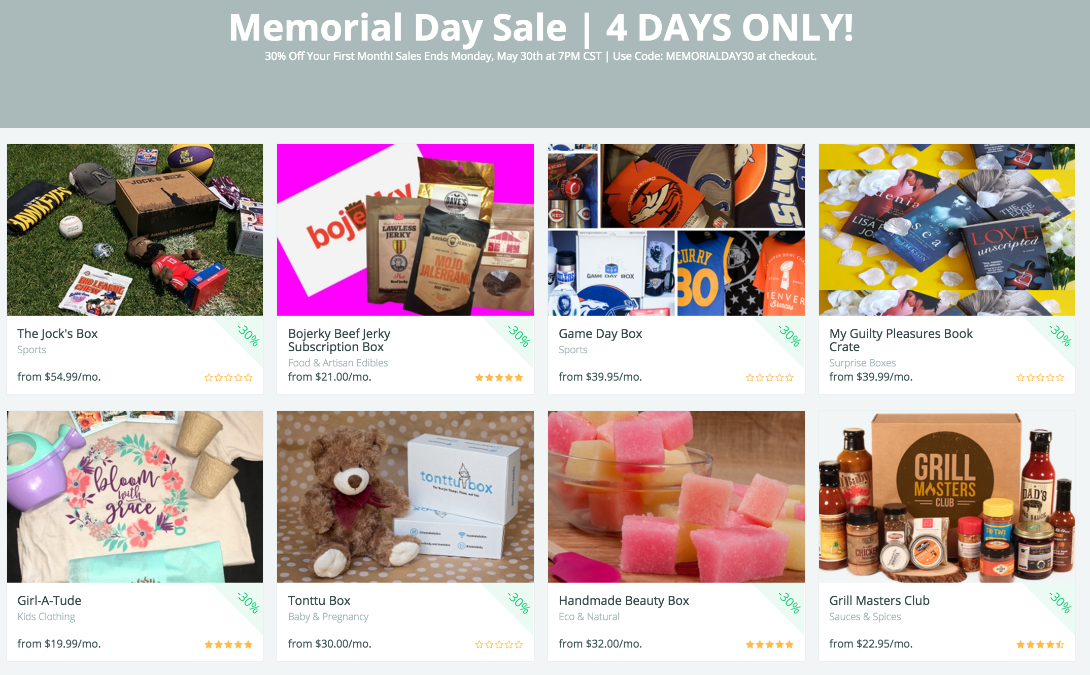 30% Off Your First Month of 100+ Subscription Boxes!