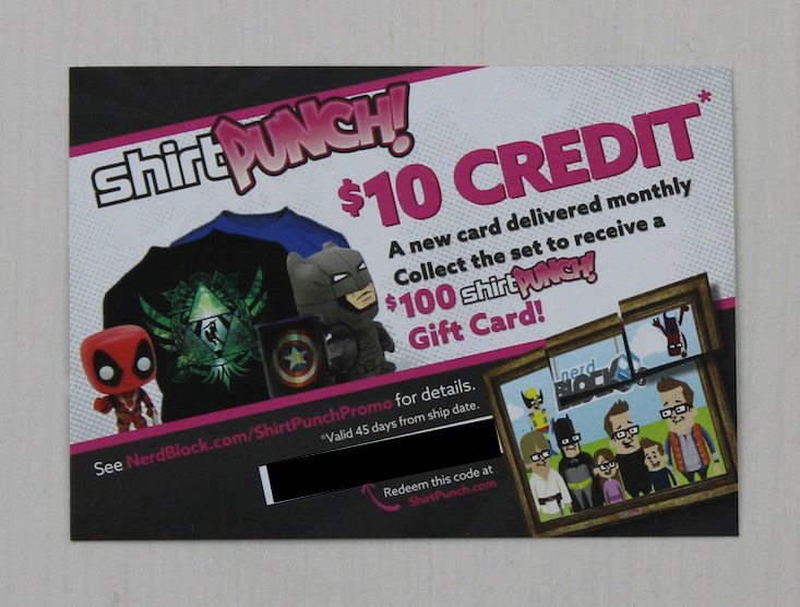 Comic Block Subscription Box Review + Coupon June 2016 - shirtpunch credit