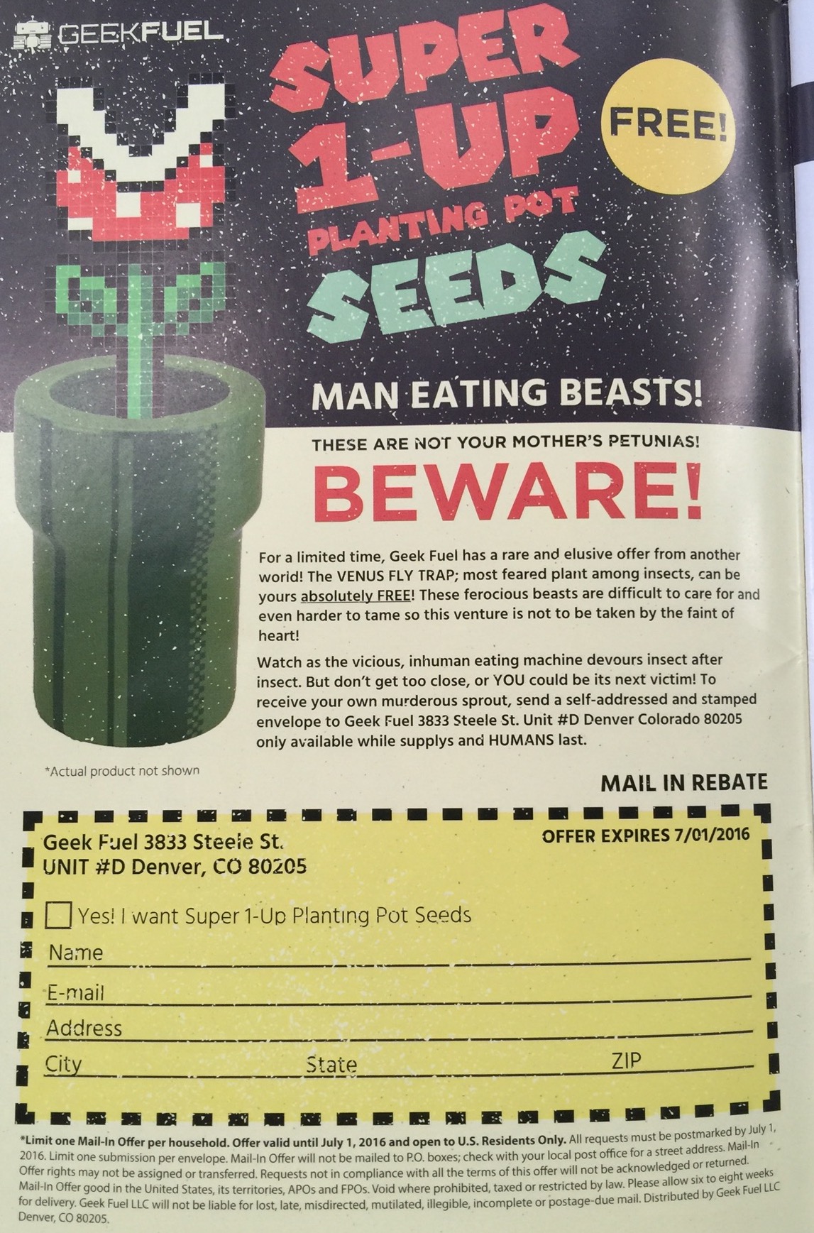 Geek Fuel Subscription Box Review + Exclusive Coupon June 2016 - venus fly trap