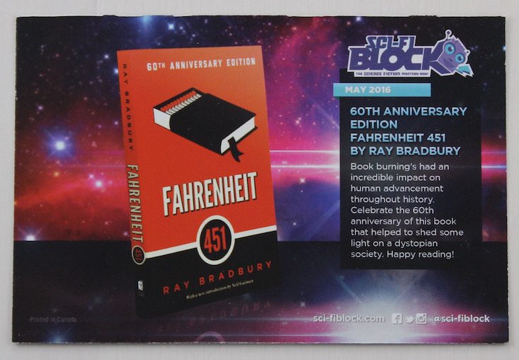 Sci Fi Block Subscription Box Review + Coupon May 2016 - card front