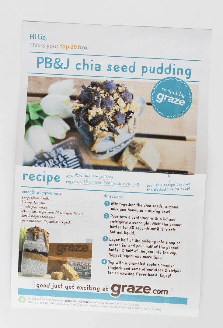 Graze Top 20 Box Review + Free Box Coupon July 2016 - card ront