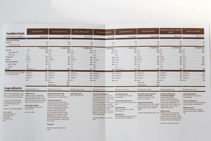 Graze Top 20 Box Review + Free Box Coupon July 2016 - nutritional facts