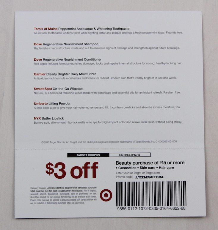 Target Beauty Box July 2016 Info