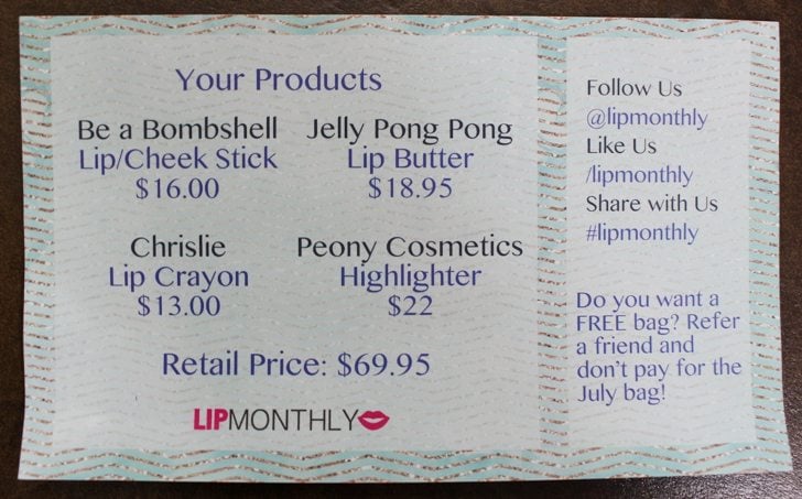 Lip Monthly-description card back