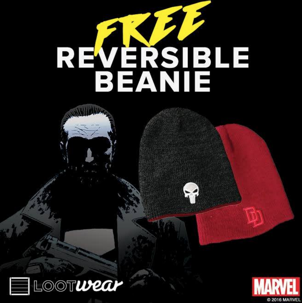 Free Reversible Punisher and Daredevil Beanie with Loot Socks Subscription!