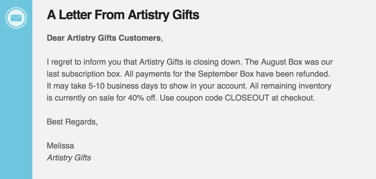 FYI – Artistry Gifts Box Subscriptions are Ending