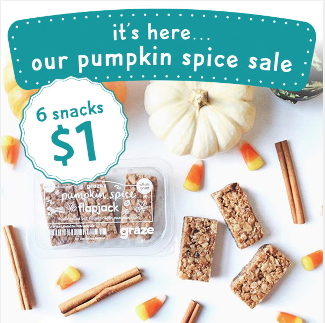 New Graze Offer – 6 Pumpkin Spice Flapjack Snacks for $1!