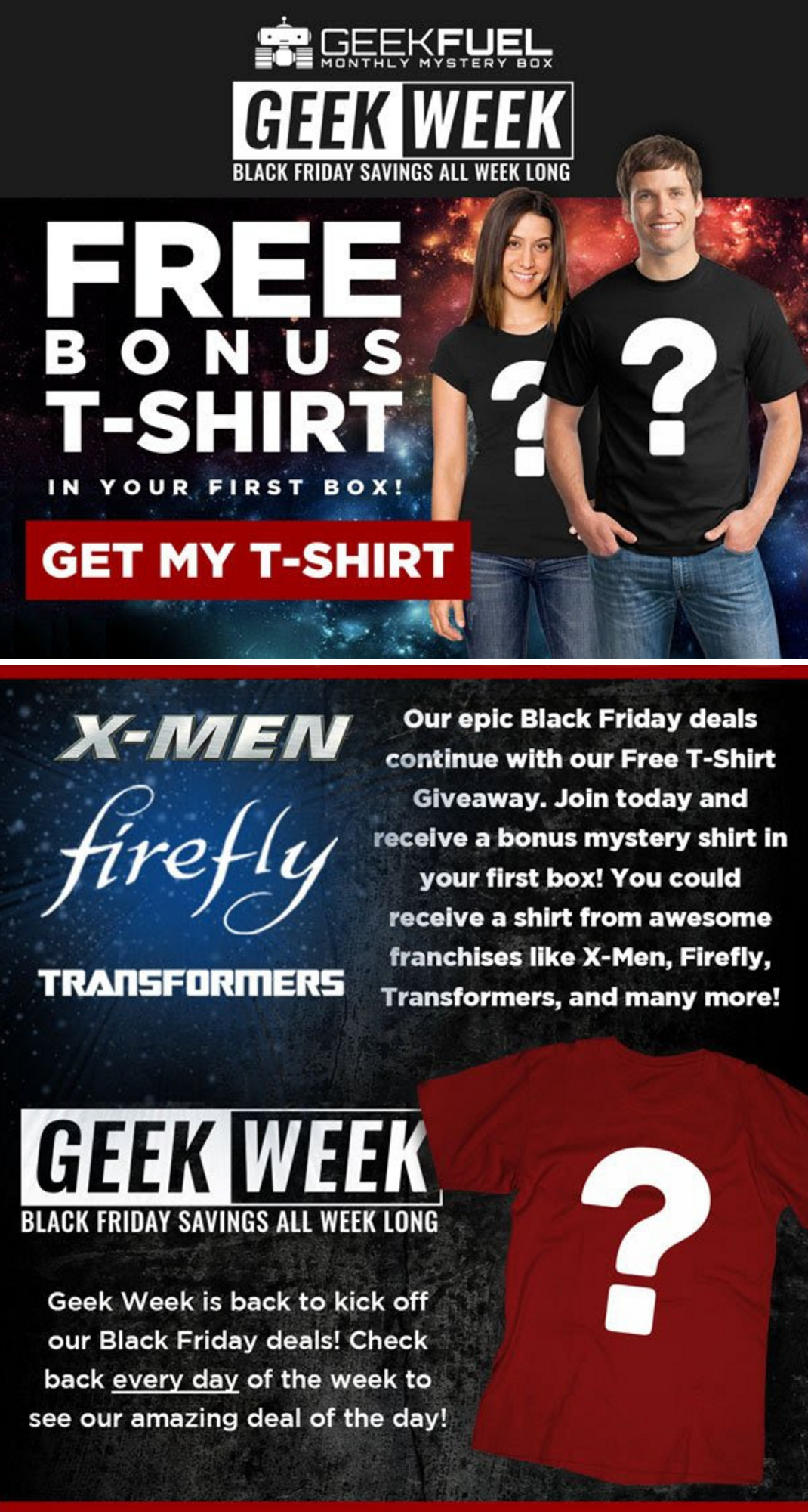 Geek Fuel Geek Week Sale – Bonus Shirt In Your First Box!