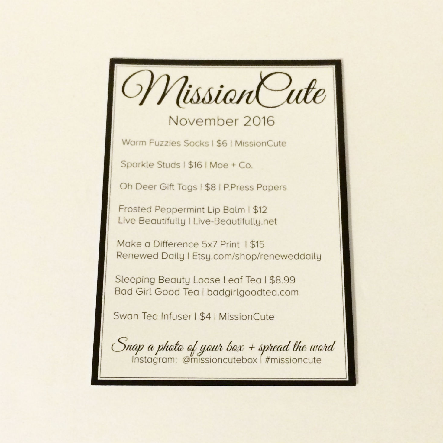 Read our review of the November 2016 MissionCute box!