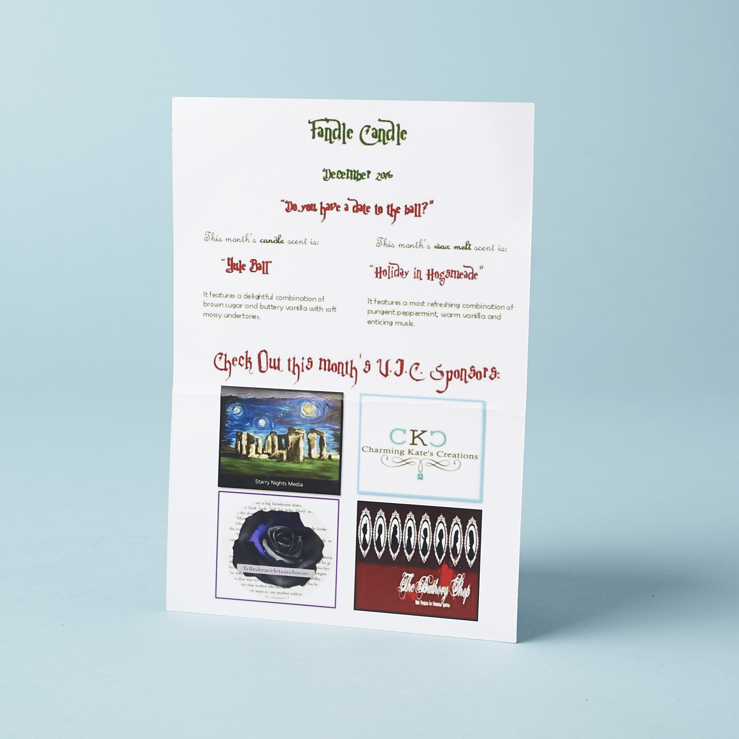 Read our review of the December 2016 Fandle Candle box!
