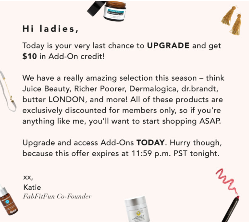 Last Chance for $10 in Add-On Credit with FabFitFun Annual Upgrade!