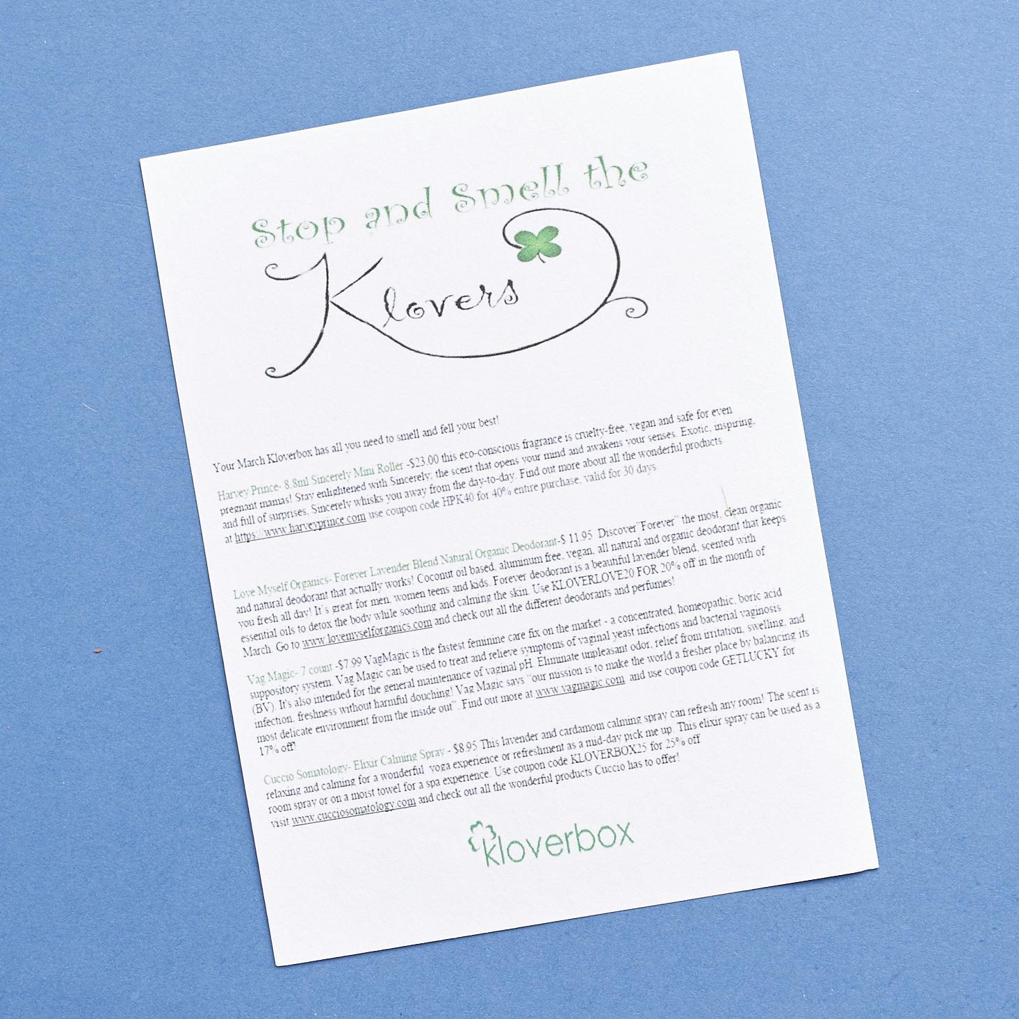 Read our review of the March 2017 Kloverbox!