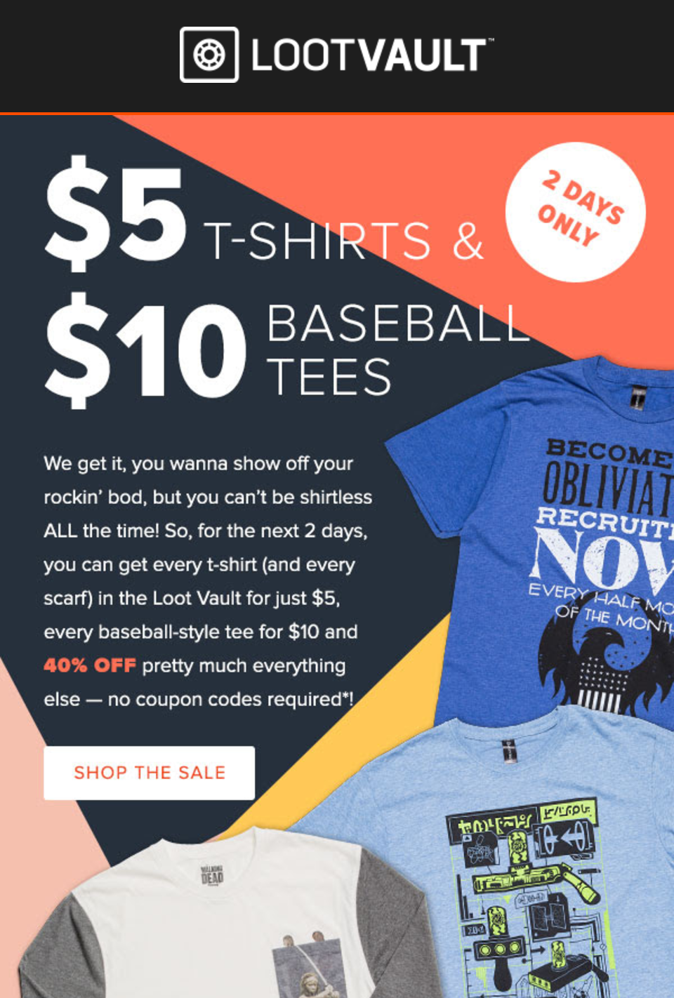 Loot Vault Flash Sale – $5 T-Shirts + $10 Baseball Tees