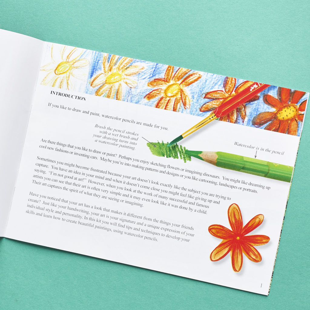Detail photo of instruction booklet for Faber Castell watercolor pencil kit, from Target Arts & Crafts Kids Subscription