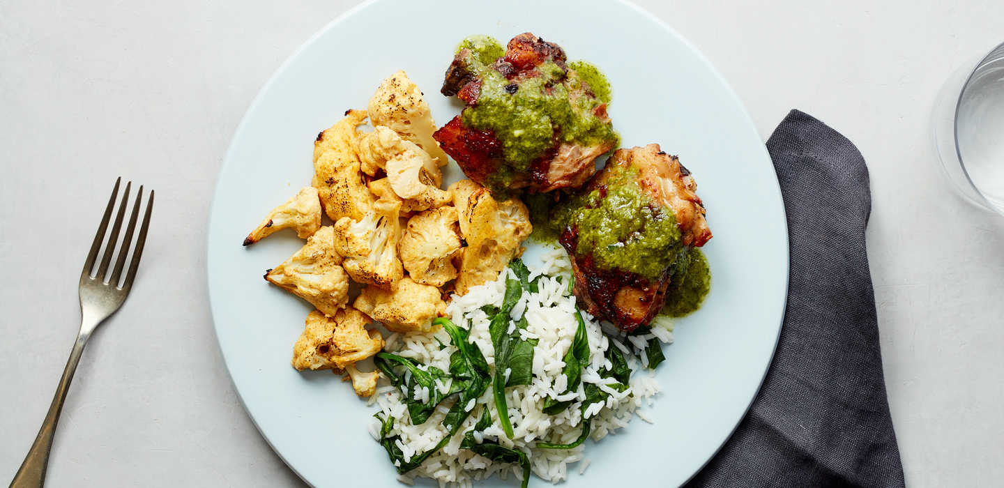 plated-menu-Tandoori_Chicken_with_Yogurt-Roasted_Cauliflower_and_Cilantro_Mint_Chutney___HERO
