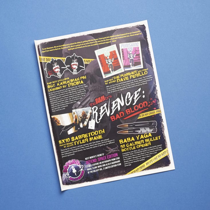 Bam Box May 2017 - Revenge Bad Blood - Information card
