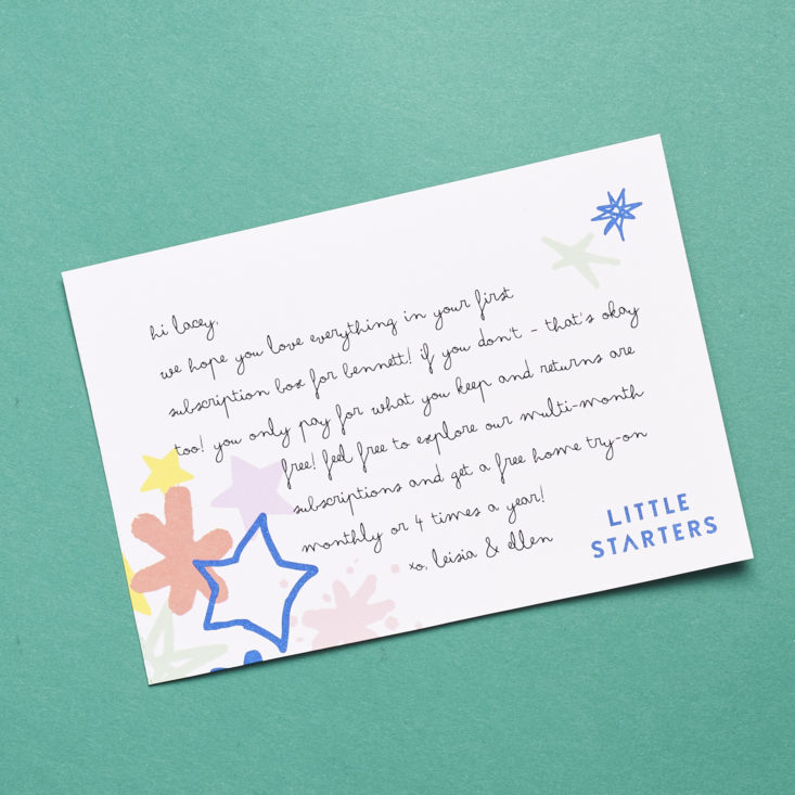 A note from Little Starters in our May 2017 box