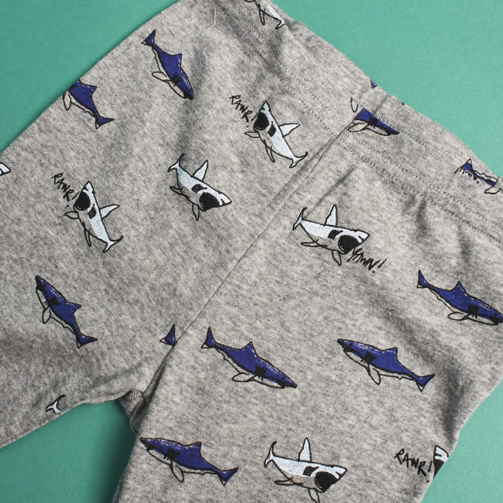 Detail of shark pajama pants from Little Starters, size 2T