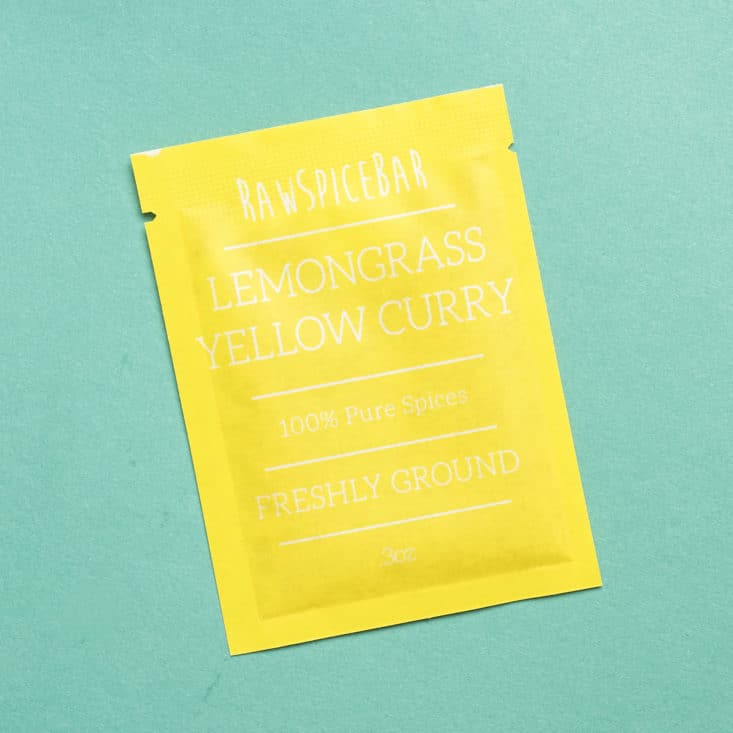 RawSpiceBar May 2017: Yellow packet of Lemongrass Yellow Curry.