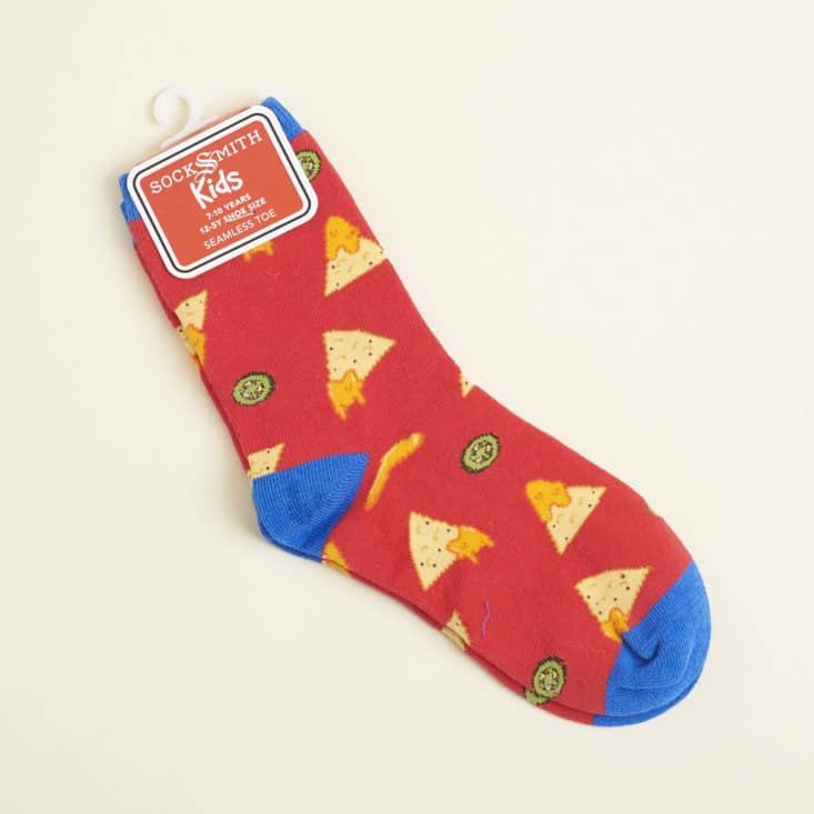 Say It With A Sock for Girls 2017 Review: Red socks with a nacho chip and hot pepper print
